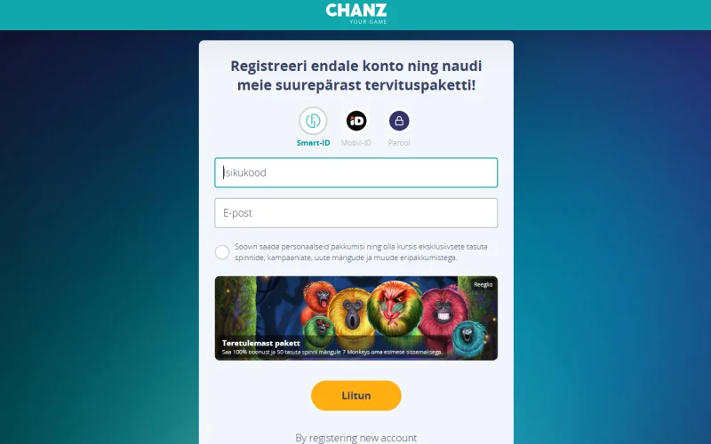 Chanz kasiino registreerimine – Smart-ID, Mobiil-ID, parool